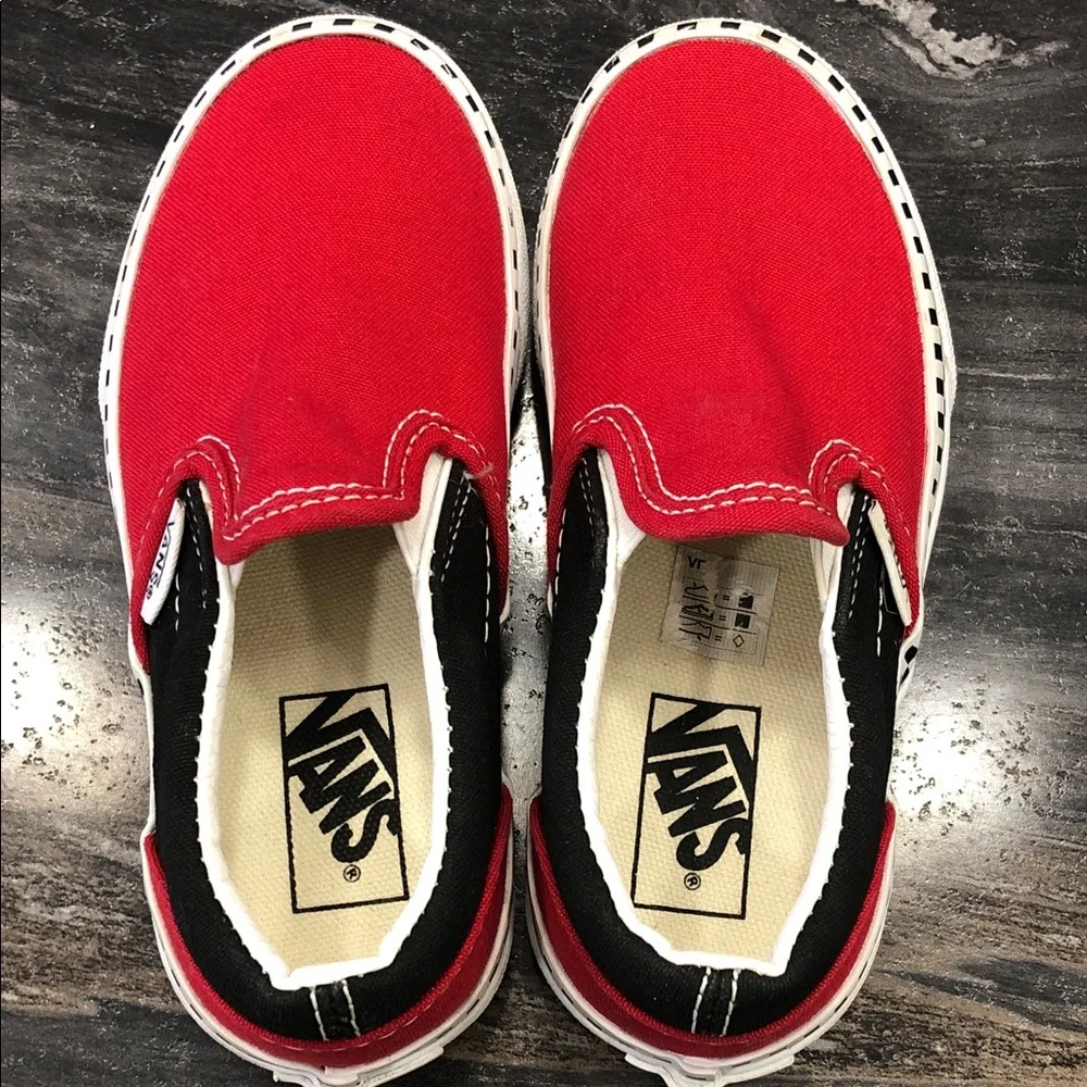 Vans Classic Slip-On Sneakers – Red & Black + Checkered  – Toddler Size 11 US - Picture 7 of 10